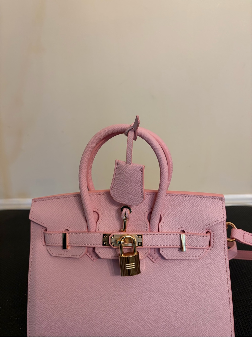 Rare 20 cm Baby Pink Structured Top-Handle Satchel with Gold Hardware.